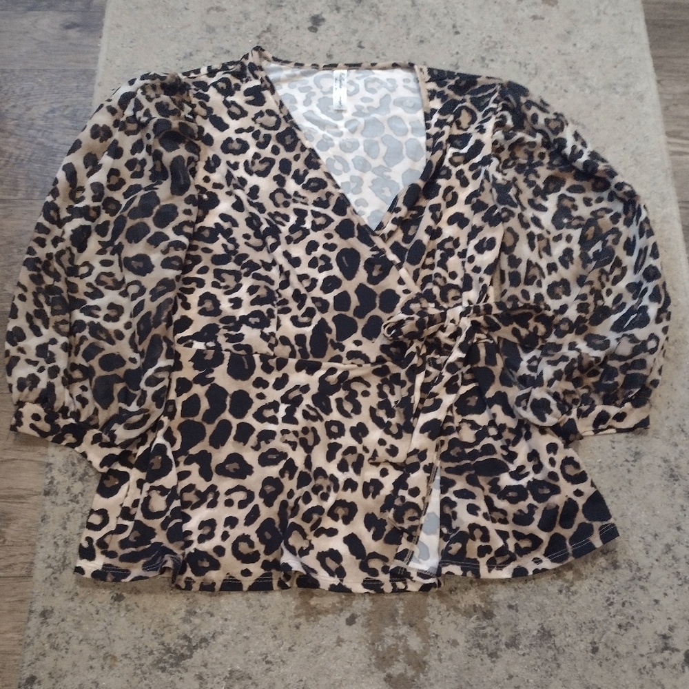Leopard Print Faux Wrap Blouse